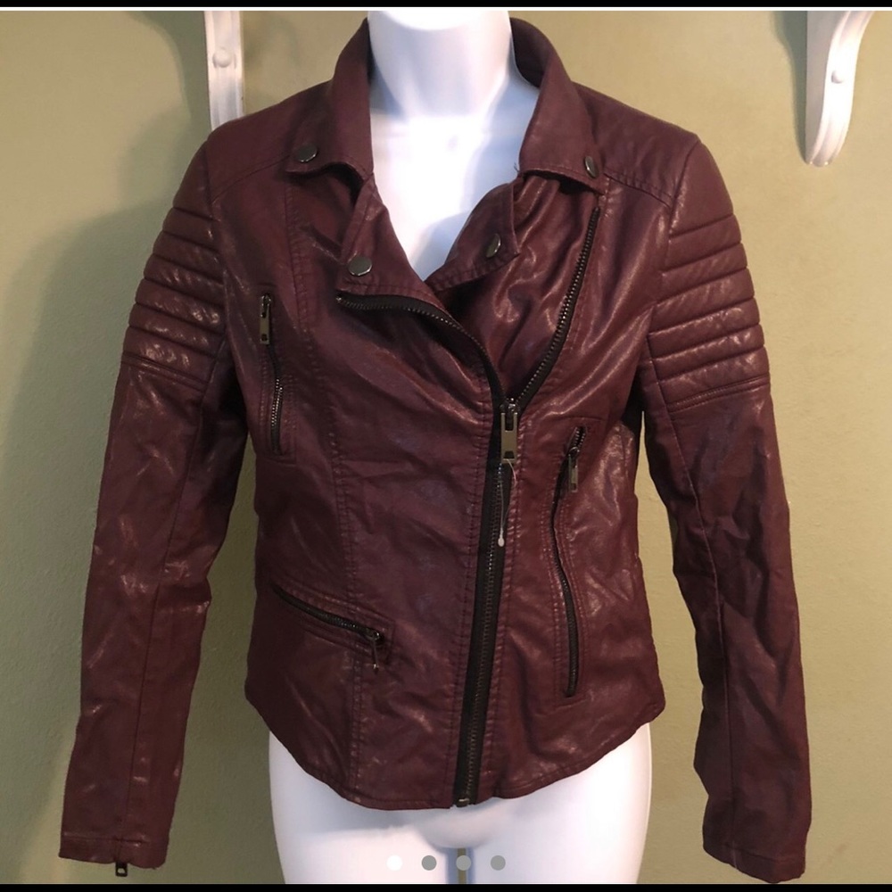 BLANK NYC Burgundy Faux Vegan Leather Jacket
